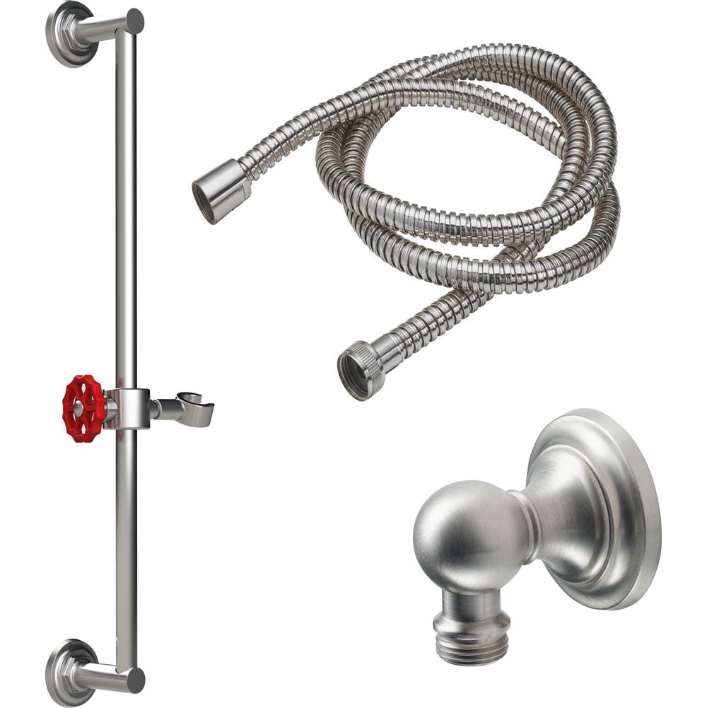 California Faucets Slide Bar Handshower Kit - Red Wheel Handle with Concave Base
