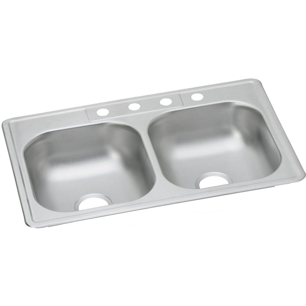 Elkay Dayton Stainless Steel 33'' x 21-1/4'' x 6-9/16'', 3-Hole Equal Double Bowl Drop-in Sink