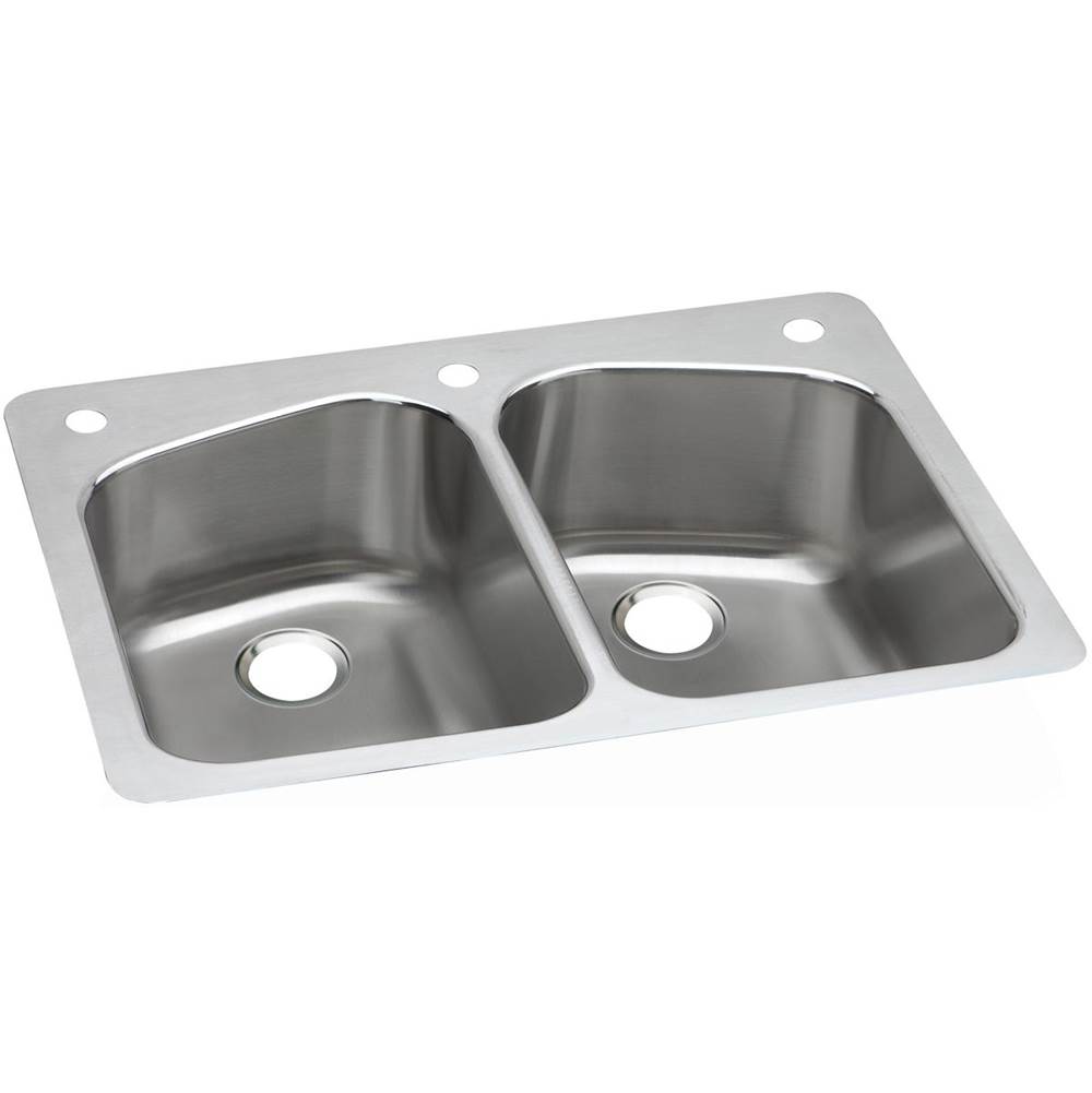 Elkay Dayton Stainless Steel 33'' x 22'' x 8'', 1-Hole Equal Double Bowl Dual Mount Sink
