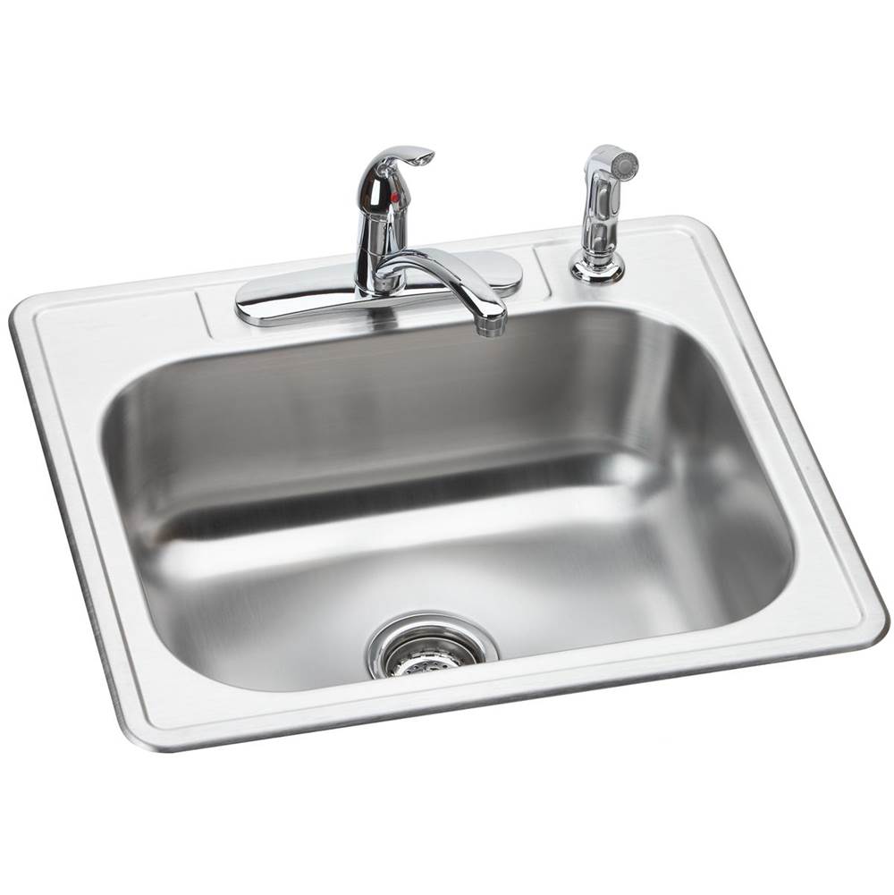Elkay Dayton Stainless Steel 25'' x 22'' x 8-1/16'', 4-Hole Single Bowl Drop-in Sink and Faucet Kit