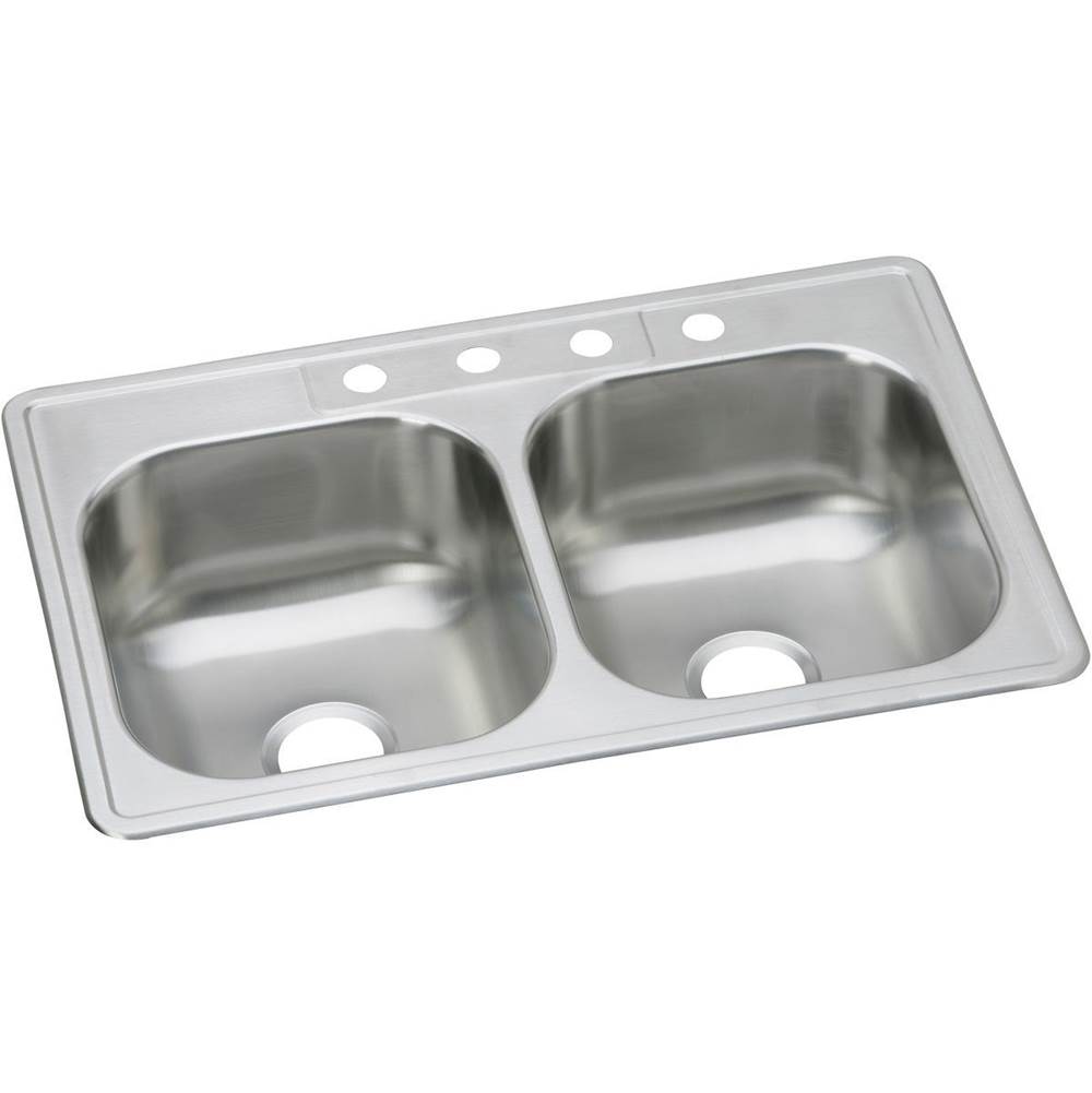 Elkay Dayton Stainless Steel 33'' x 22'' x 8-1/16'', 3-Hole Equal Double Bowl Drop-in Sink