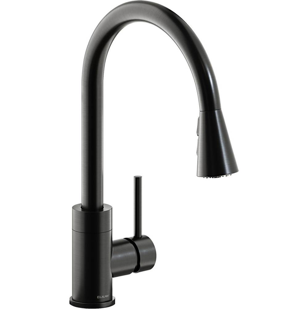 Elkay Avado Single Hole Kitchen Faucet with Pull-down Spray and Forward Only Lever Handle, Black Stainless