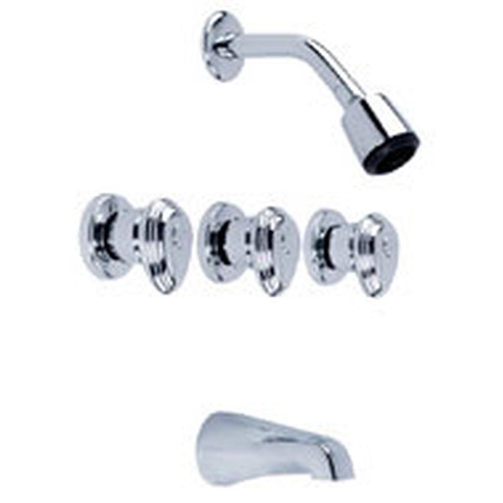 Gerber Plumbing Gerber Hardwater Three Handle Sliding Sleeve Escutcheon Tub & Shower Fitting with IPS/Sweat Connections & Slip Spout 1.75gpm Chrome