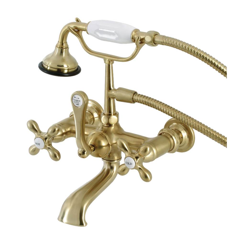 Kingston Brass Aqua Vintage 7-Inch Wall Mount Tub Faucet with Hand Shower, Brushed Brass