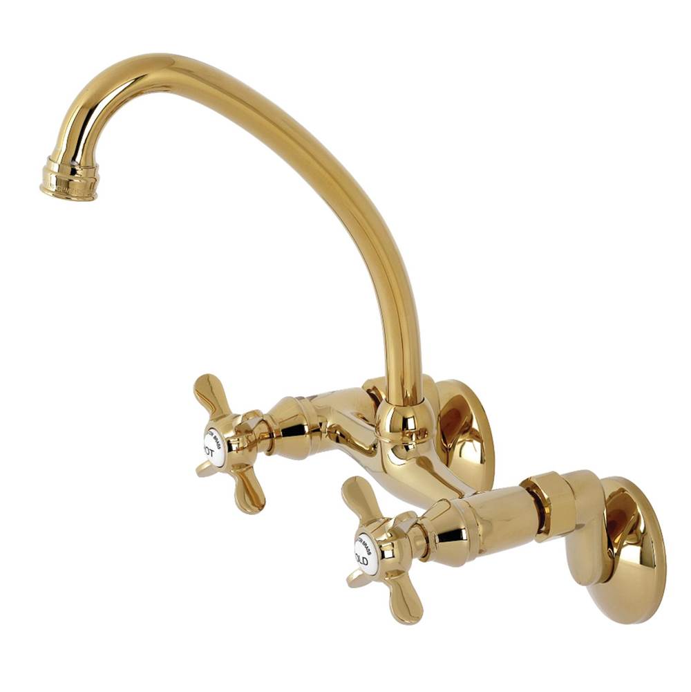 Kingston Brass Essex Two Handle Wall Mount Kitchen Faucet, Polished Brass