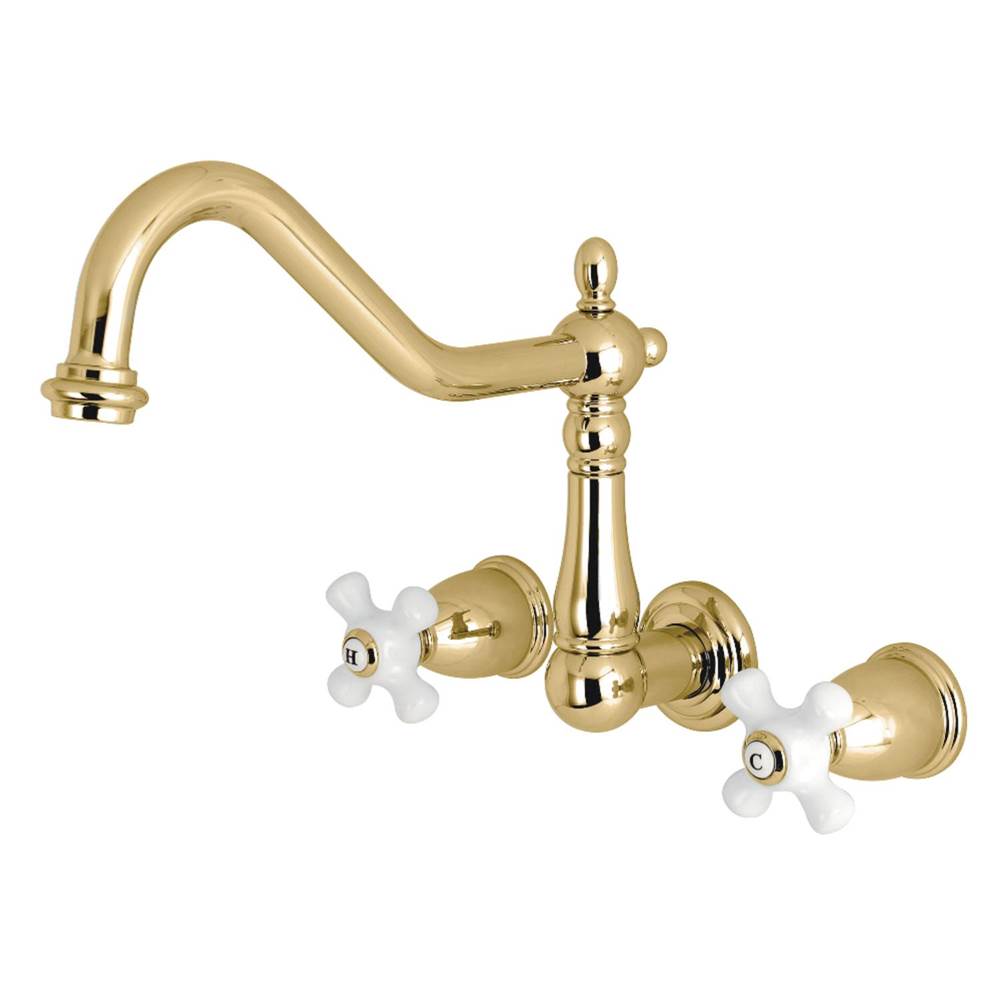Kingston Brass Heritage Wall Mount Kitchen Faucet, Polished Brass