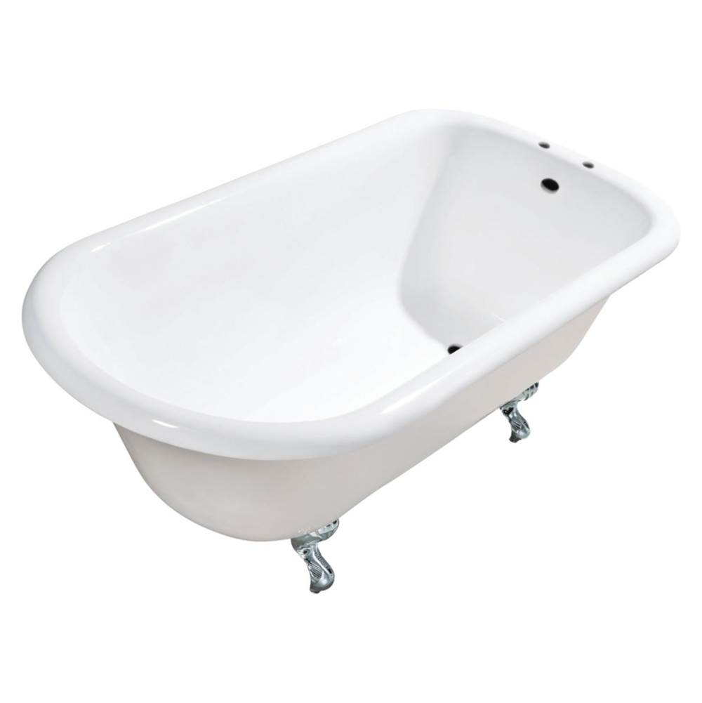 Kingston Brass Aqua Eden VCT7D483117W6 48-Inch Cast Iron Roll Top Clawfoot Tub with 7-Inch Faucet Drillings, White/Polished Nickel