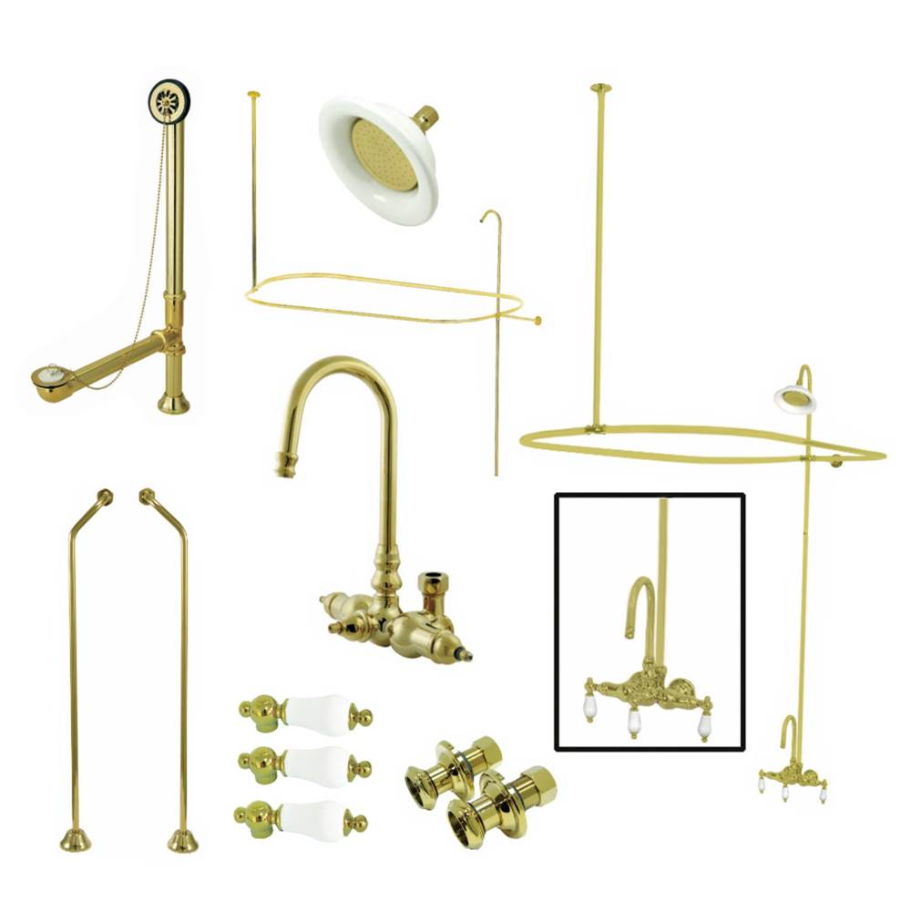 Kingston Brass Vintage Gooseneck Clawfoot Tub Faucet Package, Polished Brass