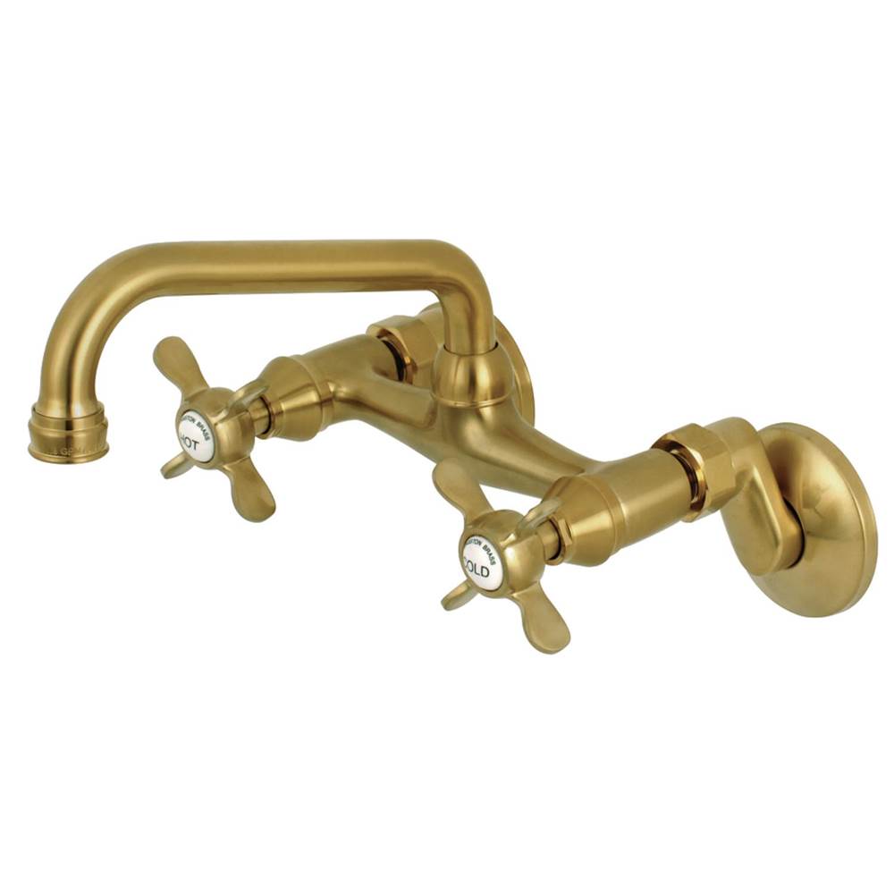 Kingston Brass Essex Two Handle Wall Mount Kitchen Faucet, Brushed Brass