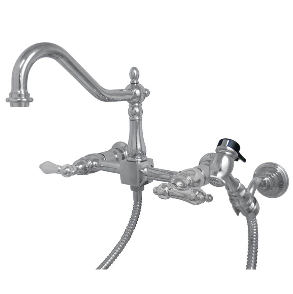 Kingston Brass Heritage Wall Mount Bridge Kitchen Faucet with Brass Spray, Polished Chrome