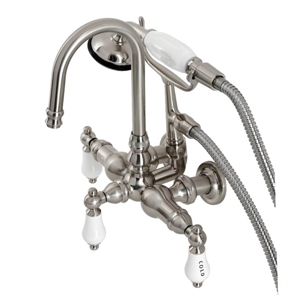 Kingston Brass Vintage 3-3/8'' Tub Wall Mount Clawfoot Tub Faucet with Hand Shower, Brushed Nickel