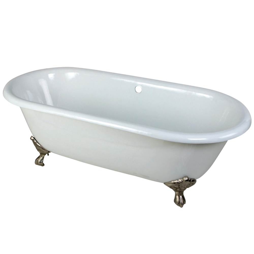 Kingston Brass Aqua Eden 66-Inch Cast Iron Double Ended Clawfoot Tub (No Faucet Drillings), White/Brushed Nickel