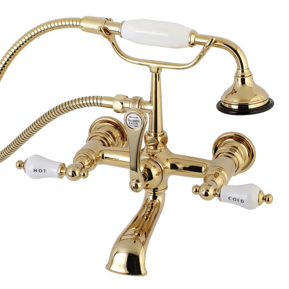 Kingston Brass Aqua Vintage 7-Inch Wall Mount Tub Faucet with Hand Shower, Polished Brass