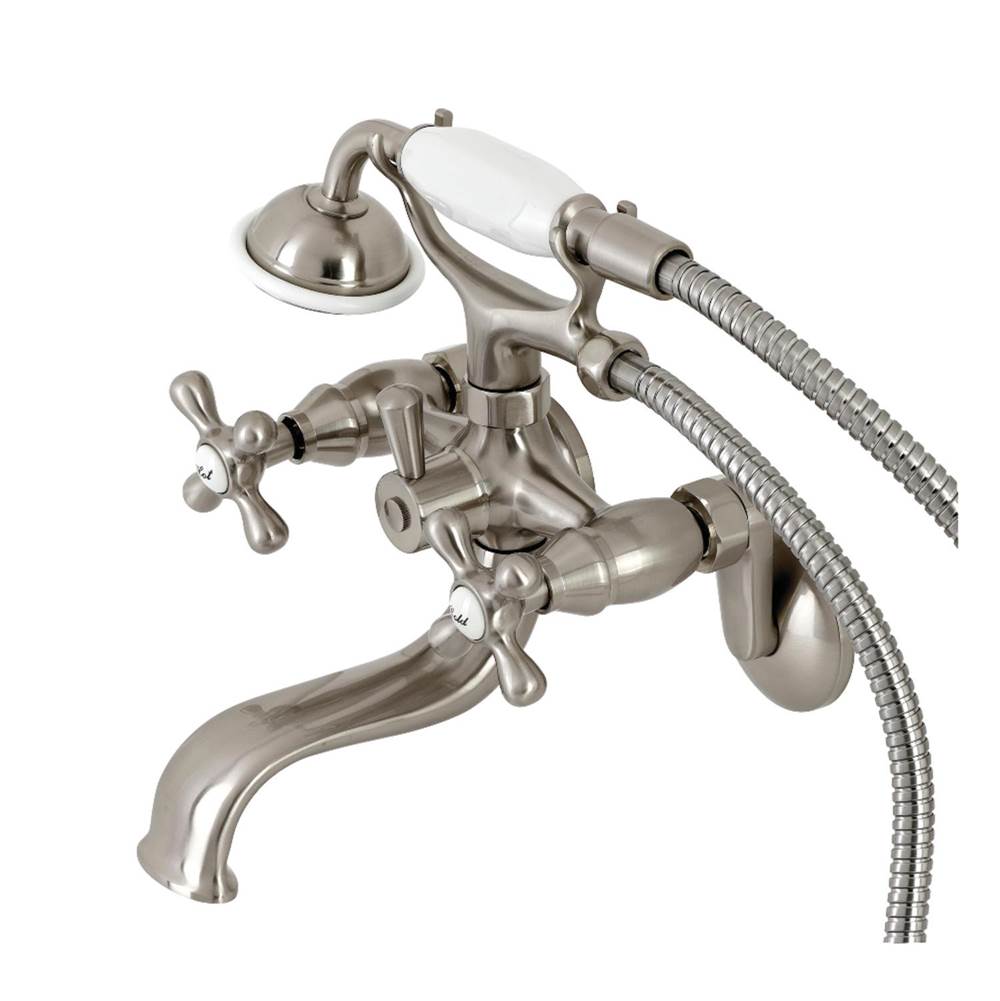 Kingston Brass Kingston Wall Mount Tub Faucet with Hand Shower, Brushed Nickel