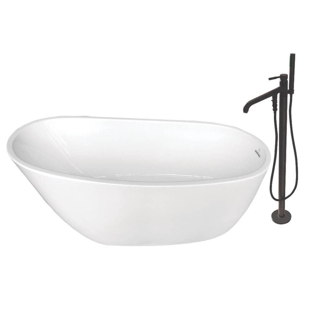 Kingston Brass Aqua Eden 59-Inch Acrylic Single Slipper Freestanding Tub Combo with Faucet and Drain, White/Oil Rubbed Bronze