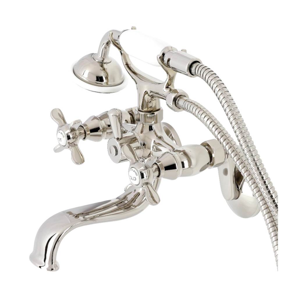 Kingston Brass Essex Wall Mount Clawfoot Tub Faucet with Hand Shower, Polished Nickel