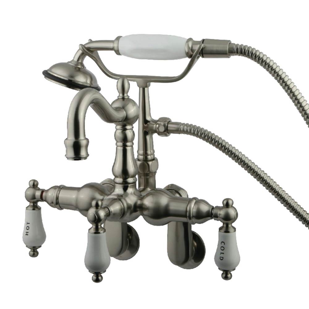 Kingston Brass Vintage Adjustable Center Wall Mount Tub Faucet with Hand Shower, Brushed Nickel