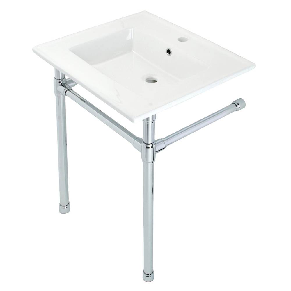 Kingston Brass Dreyfuss 25'' Console Sink with Stainless Steel Legs (Single Faucet Hole), White/Polished Chrome