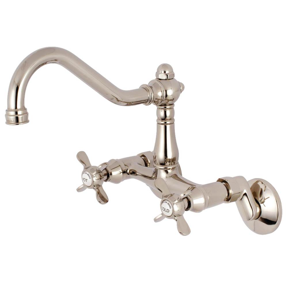Kingston Brass 6-Inch Adjustable Center Wall Mount Kitchen Faucet, Polished Nickel