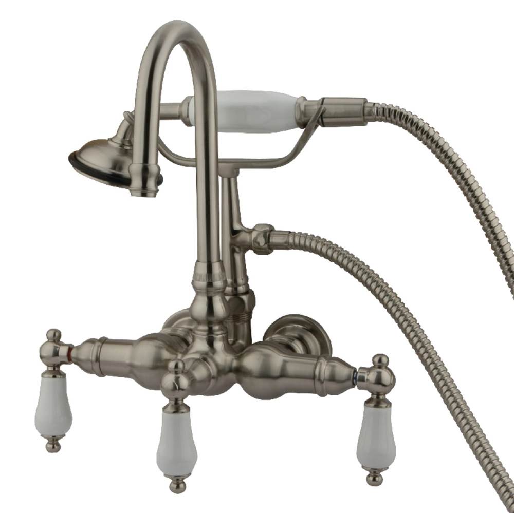 Kingston Brass Vintage 3-3/8'' Wall Mount Tub Faucet with Hand Shower, Brushed Nickel