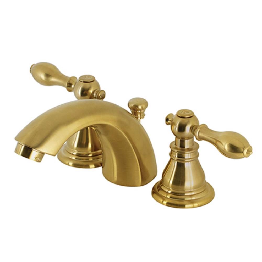 Kingston Brass American Classic Mini-Widespread Bathroom Faucet with Plastic Pop-Up, Brushed Brass