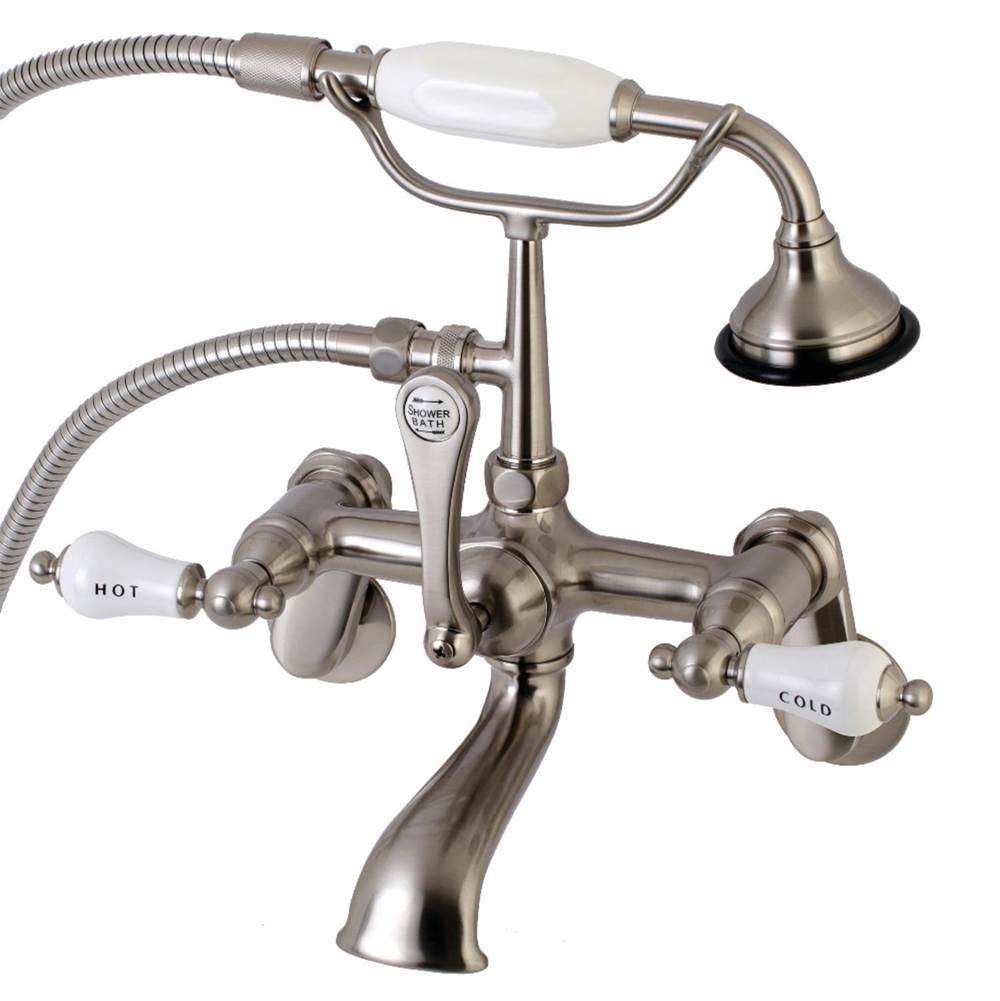 Kingston Brass Aqua Vintage Wall Mount Tub Faucet with Hand Shower, Brushed Nickel