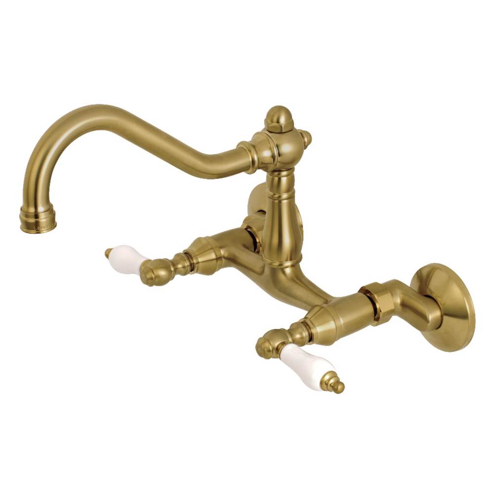 Kingston Brass Vintage 6'' Adjustable Center Wall Mount Kitchen Faucet, Brushed Brass