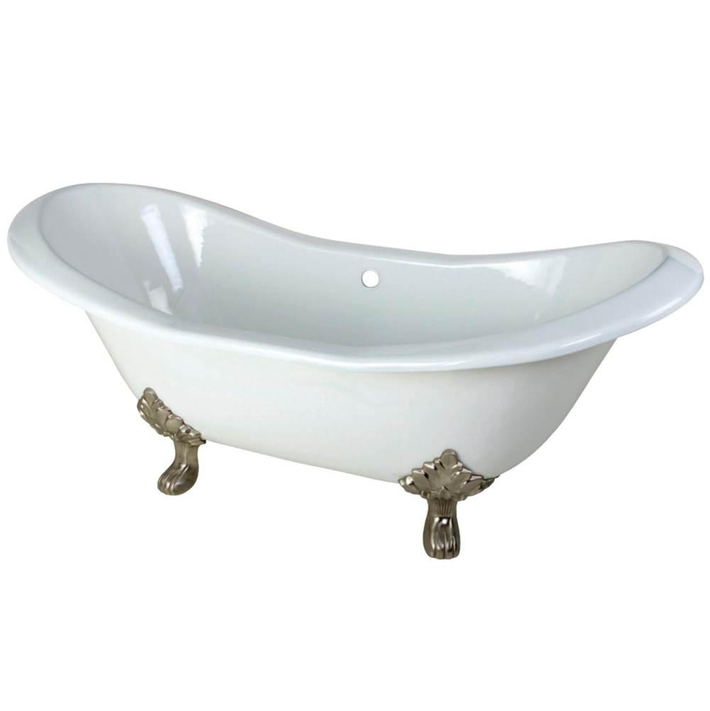 Kingston Brass Aqua Eden 72-Inch Cast Iron Double Slipper Clawfoot Tub (No Faucet Drillings), White/Brushed Nickel