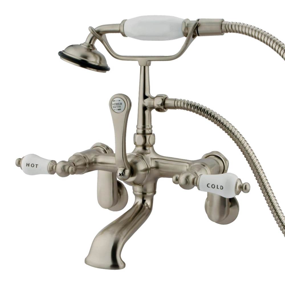 Kingston Brass Vintage Wall Mount Clawfoot Tub Faucet with Hand Shower, Brushed Nickel