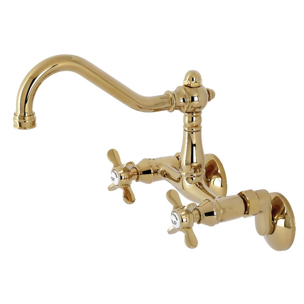 Kingston Brass 6-Inch Adjustable Center Wall Mount Kitchen Faucet, Polished Brass