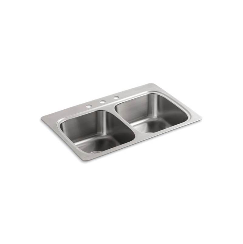 Kohler Verse™ 33'' x 22'' x 9-1/4'' top-mount double-equal bowl kitchen sink with 3 faucet holes