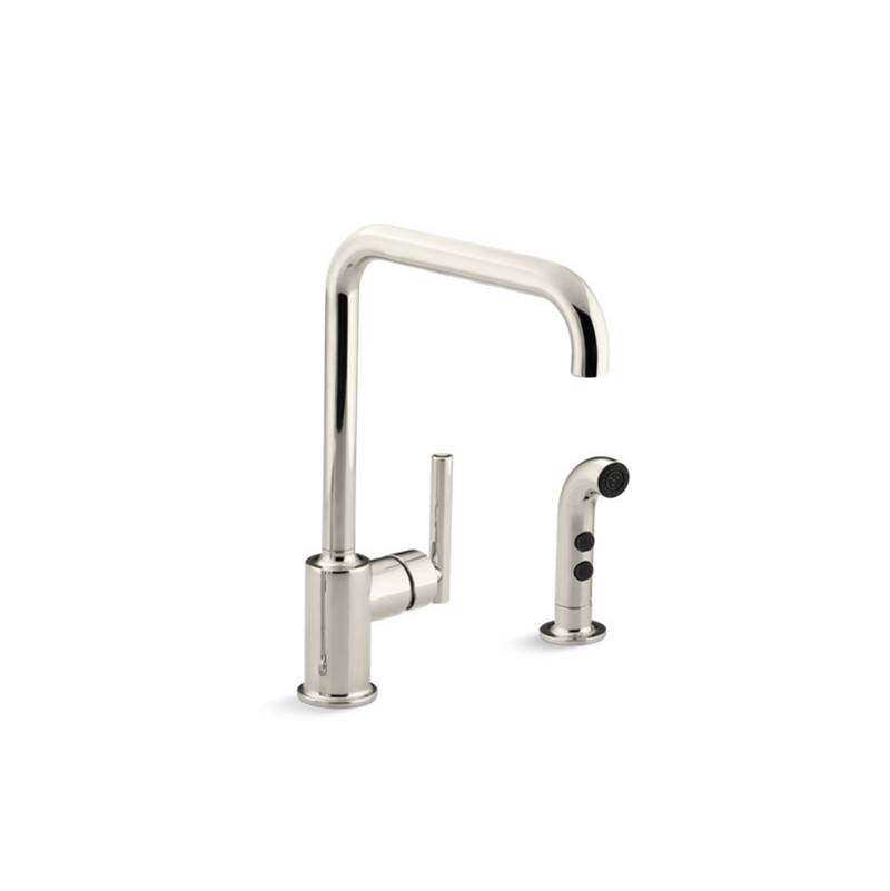 Kohler Purist® two-hole kitchen sink faucet with 8'' spout and matching finish sidespray