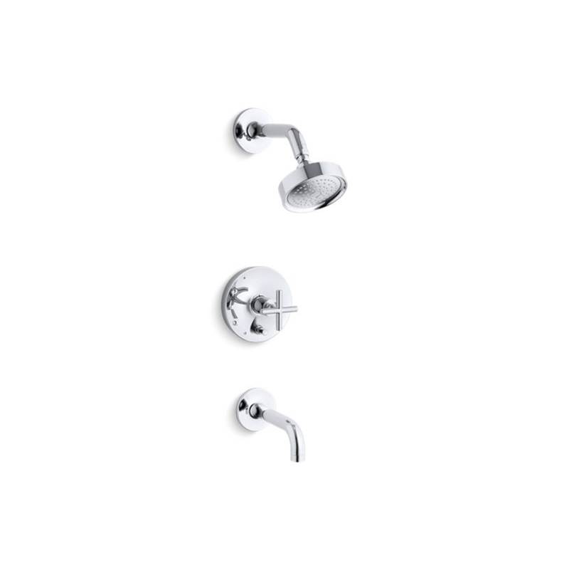 Kohler Purist® Rite-Temp® pressure-balancing bath and shower faucet trim with push-button diverter, 7-3/4'' spout and cross handle, valve not included
