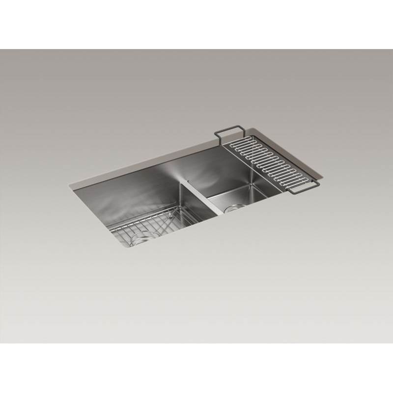 Kohler Strive® 32'' x 18-5/16'' x 9-5/16'' Smart Divide® undermount double-bowl large/medium kitchen sink with rack