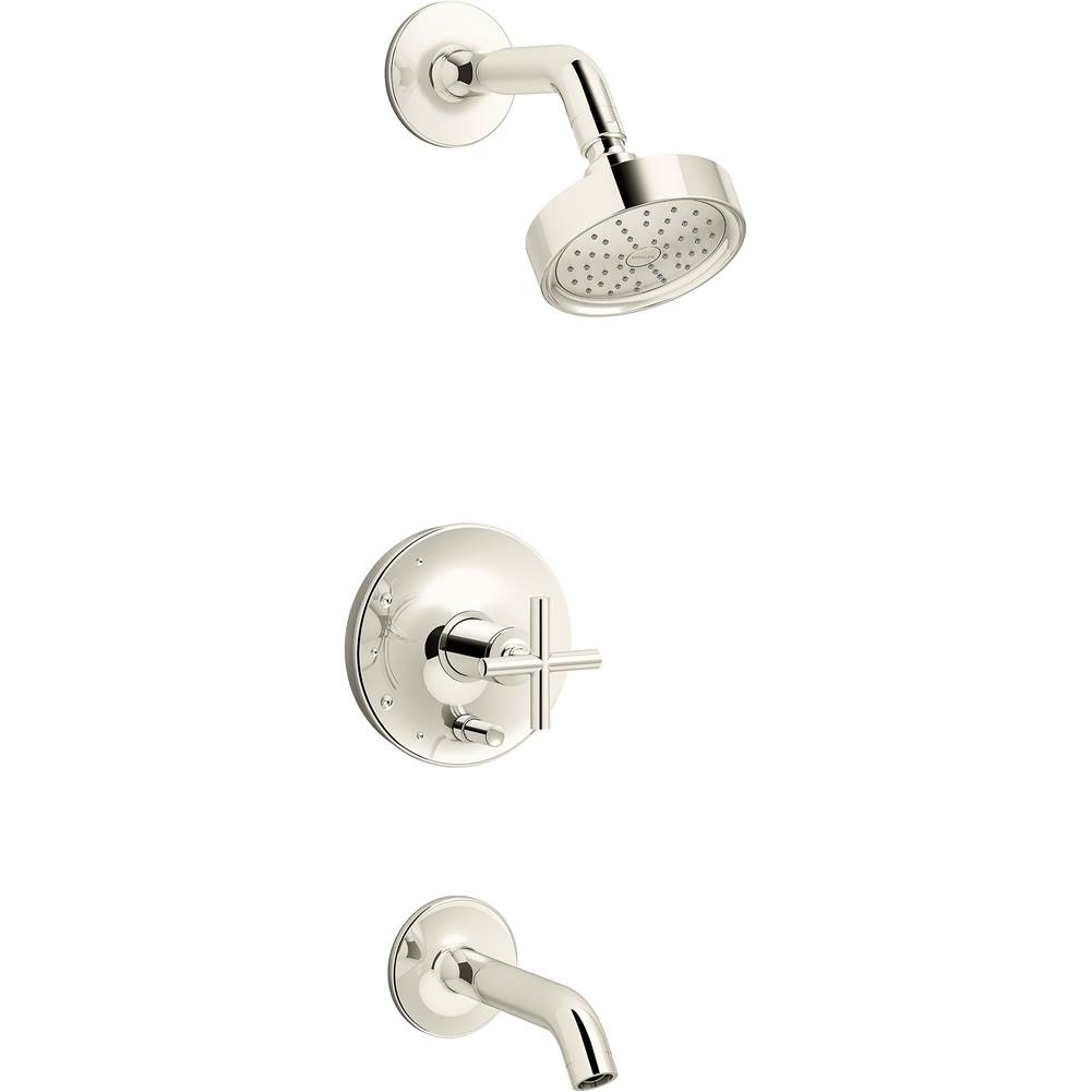 Kohler Purist® Rite-Temp® bath and shower trim with cross handle and 1.75 gpm showerhead