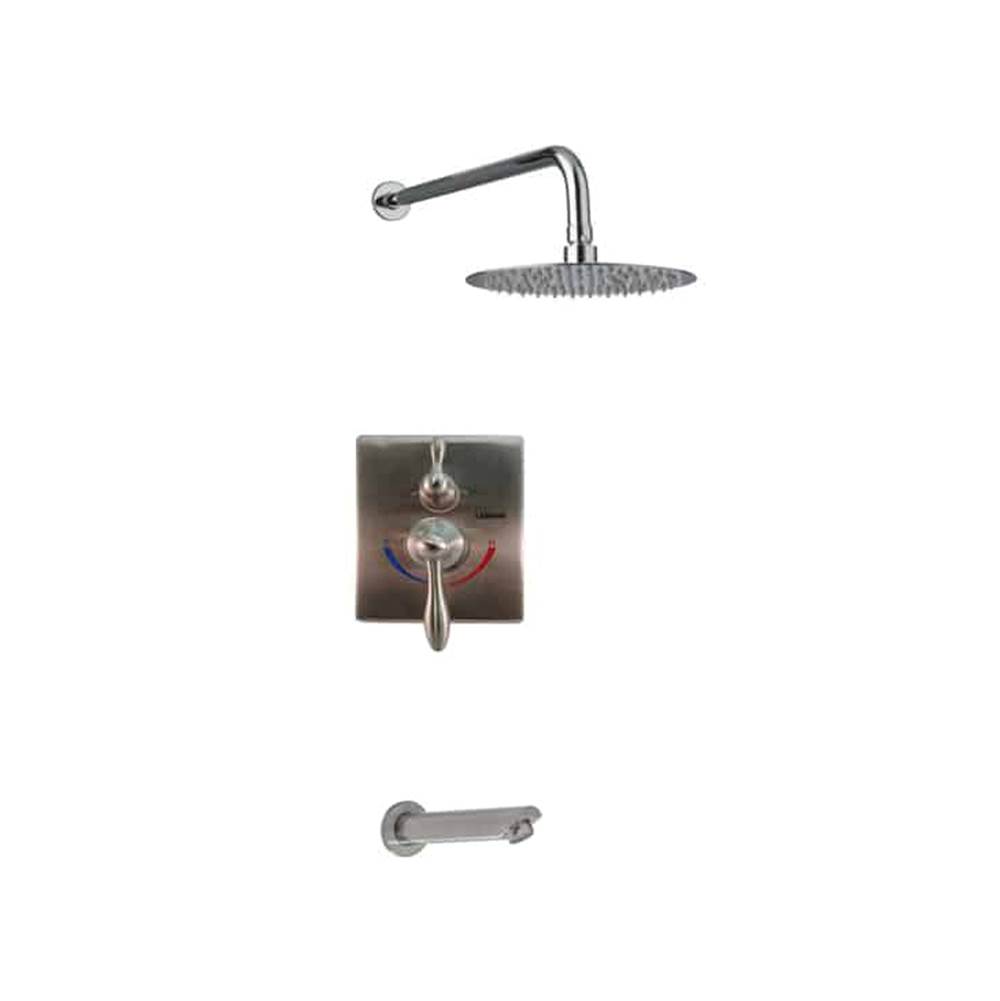 Lenova 2PC - Shower Set Includes: Shower Head Round 8'' Thermostatic/Pressure Valve Trim Kit - Square