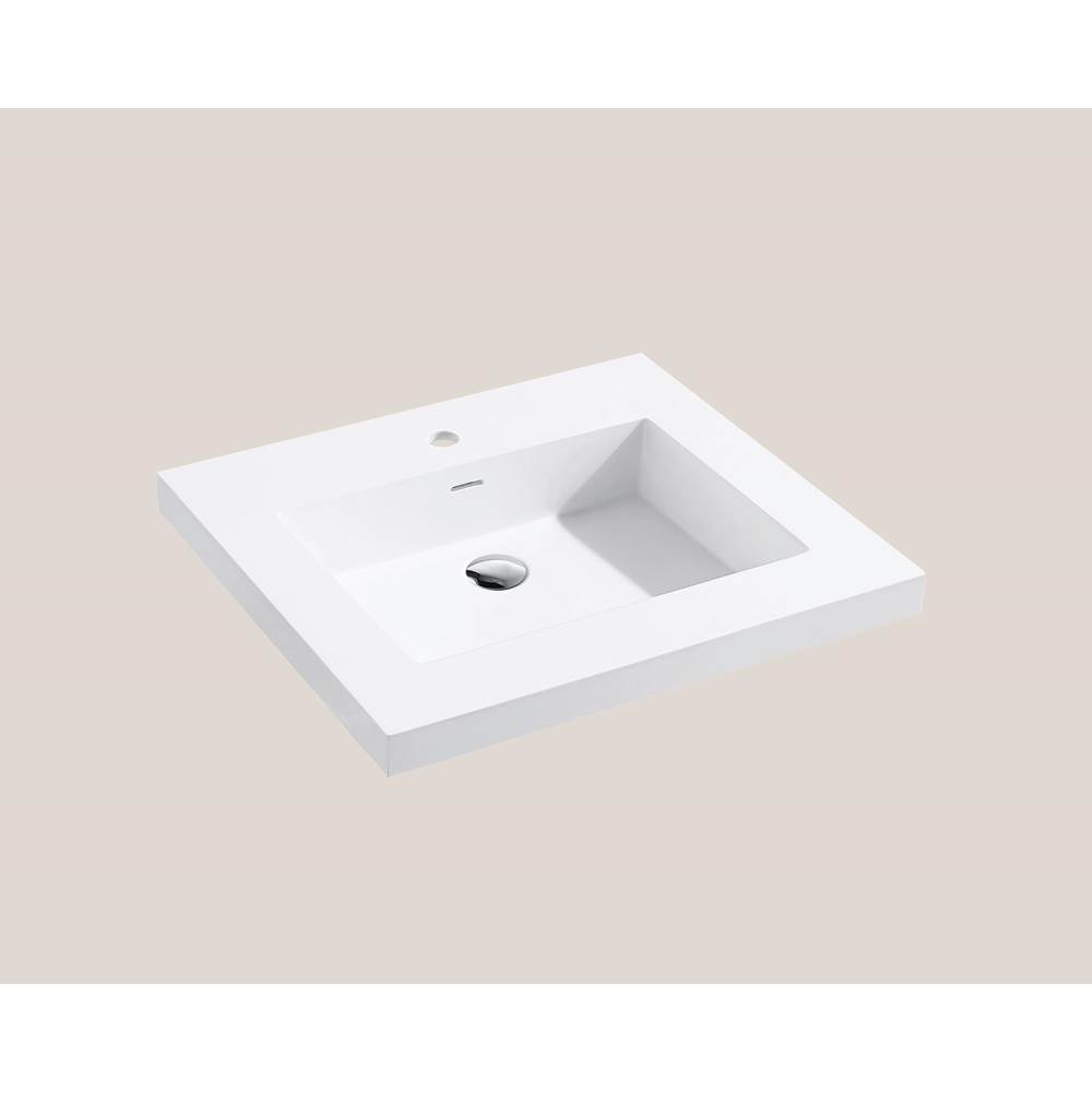 Madeli Urban-22 24''W Solid Surface, Top/Basin. Glossy White, No Faucet Hole. W/Overflow, Basin Depth: 5-3/4'', 23-7/8'' X 22-3/16'' X 2''
