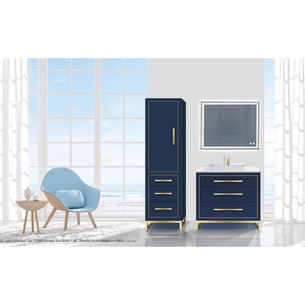 Madeli 20''W Estate Linen Cabinet, Sapphire. Free Standing, Left Hinged Door. Brushed, Nickel Handle(X4)/S-Leg(X2)/Inlay, 20'' X 18'' X 76''