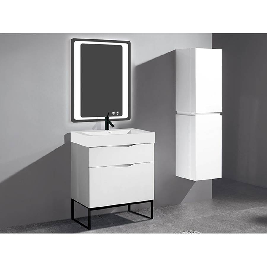 Madeli Milano 30''. White, Free Standing Cabinet, Polished Chrome L-Legs (X4), 29-5/8'' X 18'' X 33-1/2''