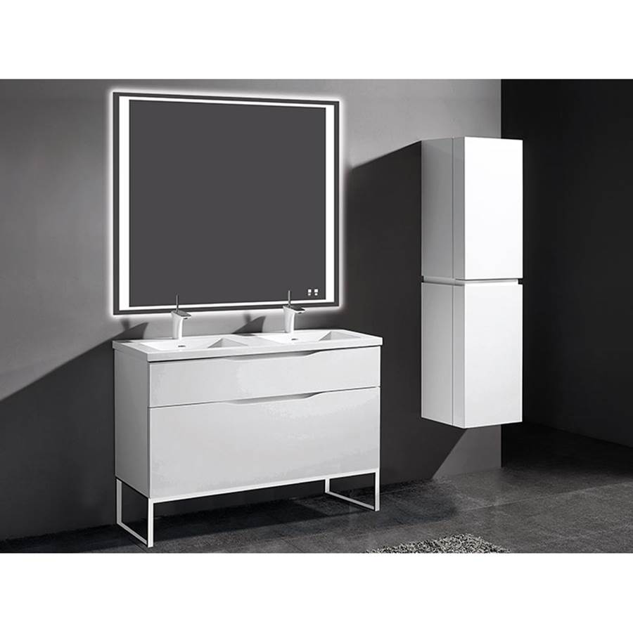 Madeli Milano 48''. White, Free Standing Cabinet. 2-Bowls, Polished Nickel C-Base (X1), 47-5/8''X18''X33-1/2''