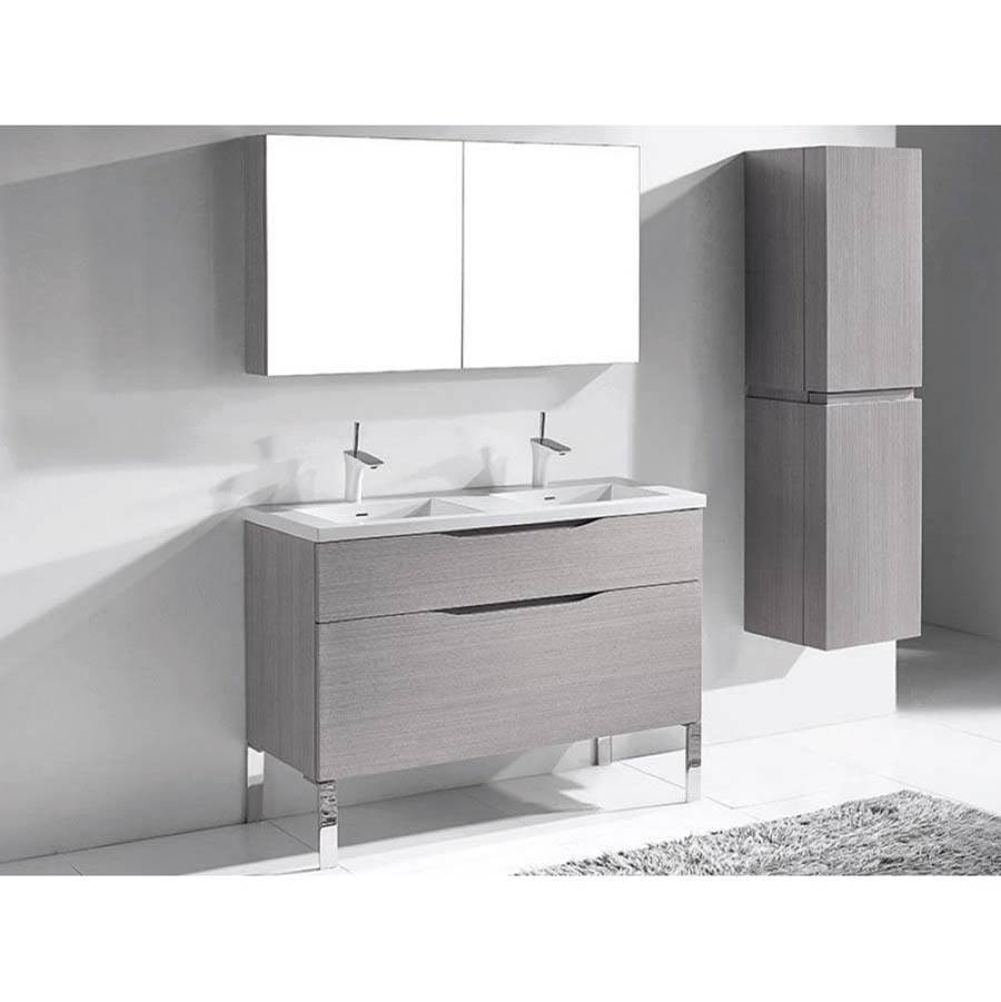 Madeli Milano 48''. Ash Grey, Free Standing Cabinet. 2-Bowls, Brushed Nickel L-Legs (X4), 47-5/8'' X 18'' X 33-1/2''