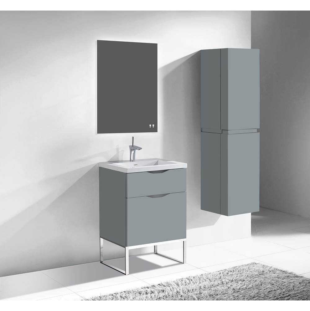 Madeli Milano 24''. Studio Grey, Free Standing Cabinet, Brushed Nickel C-Base (X1), 23-5/8''X18''X33-1/2''