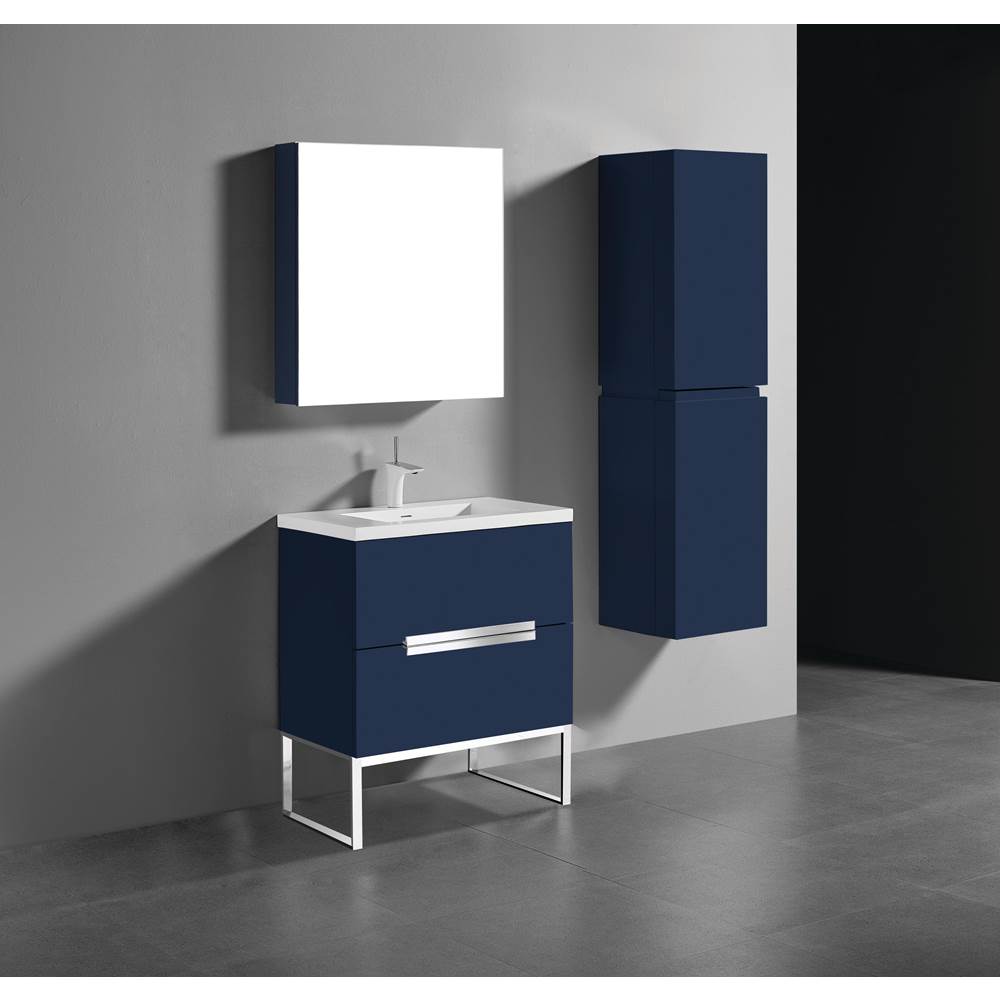 Madeli Soho 30''. Sapphire, Free Standing Cabinet, Polished Nickel Handles (X2), C-Base (X1), 29-5/8''X18''X33-1/2''