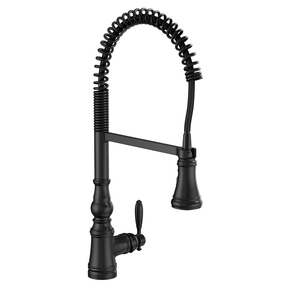 Moen Weymouth One Handle Pre-Rinse Spring Pulldown Kitchen Faucet with Power Boost, Matte Black