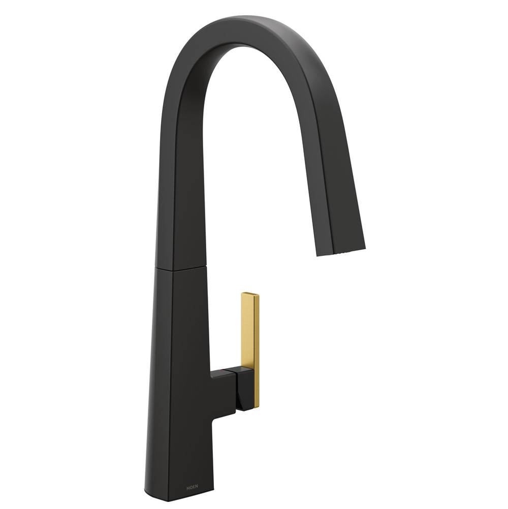 Moen Nio One-Handle Pull-down Kitchen Faucet with Power Clean, Includes Secondary Finish Handle Option, Matte Black