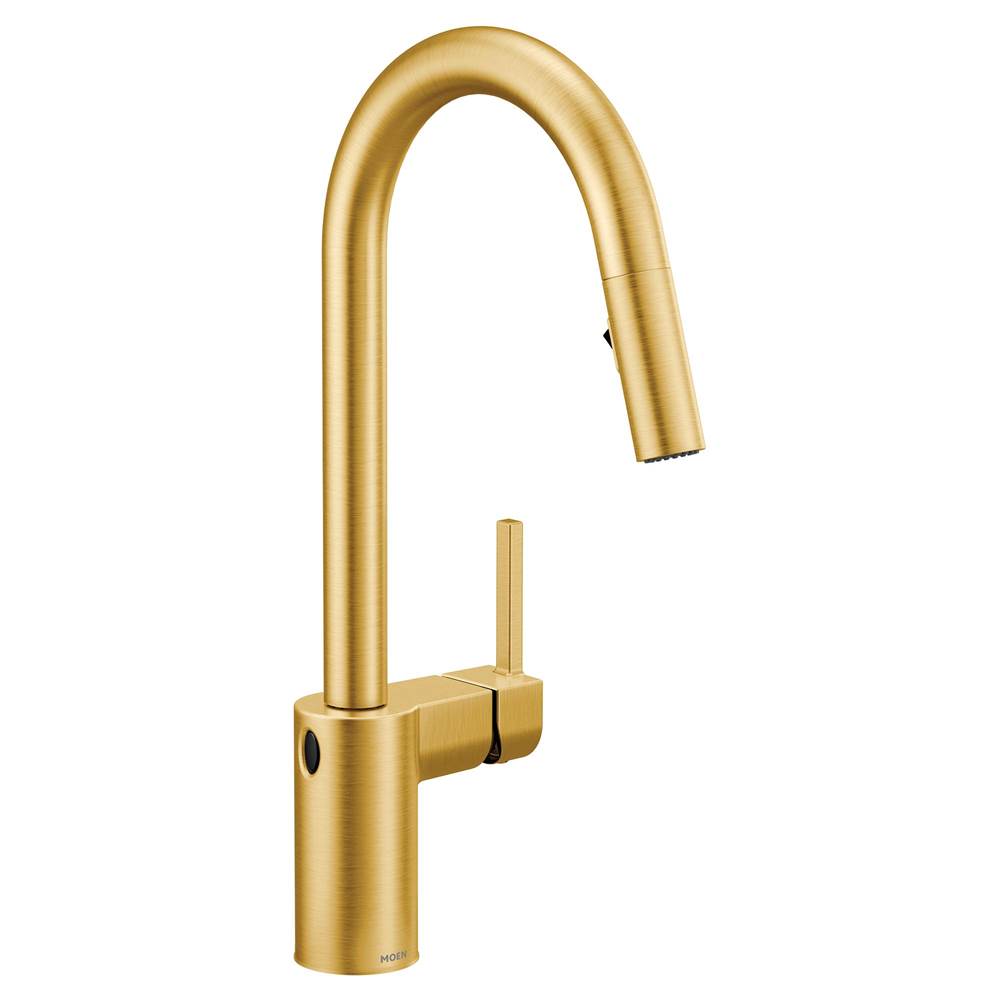 Moen Align Motionsense Wave One-Sensor Touchless One-Handle High Arc Modern Pulldown Kitchen Faucet with Reflex, Brushed Gold