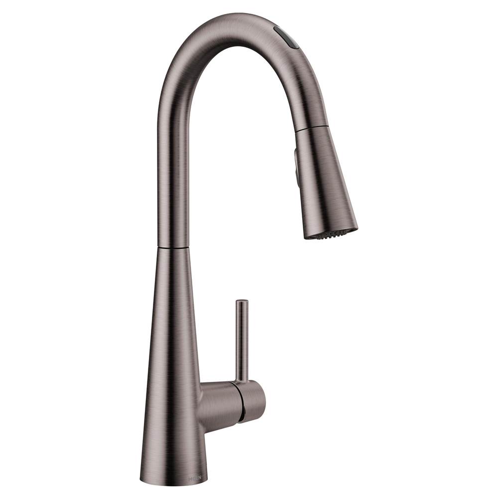Moen Sleek Smart Faucet Touchless Pull Down Sprayer Kitchen Faucet with Voice Control and Power Boost, Black Stainless