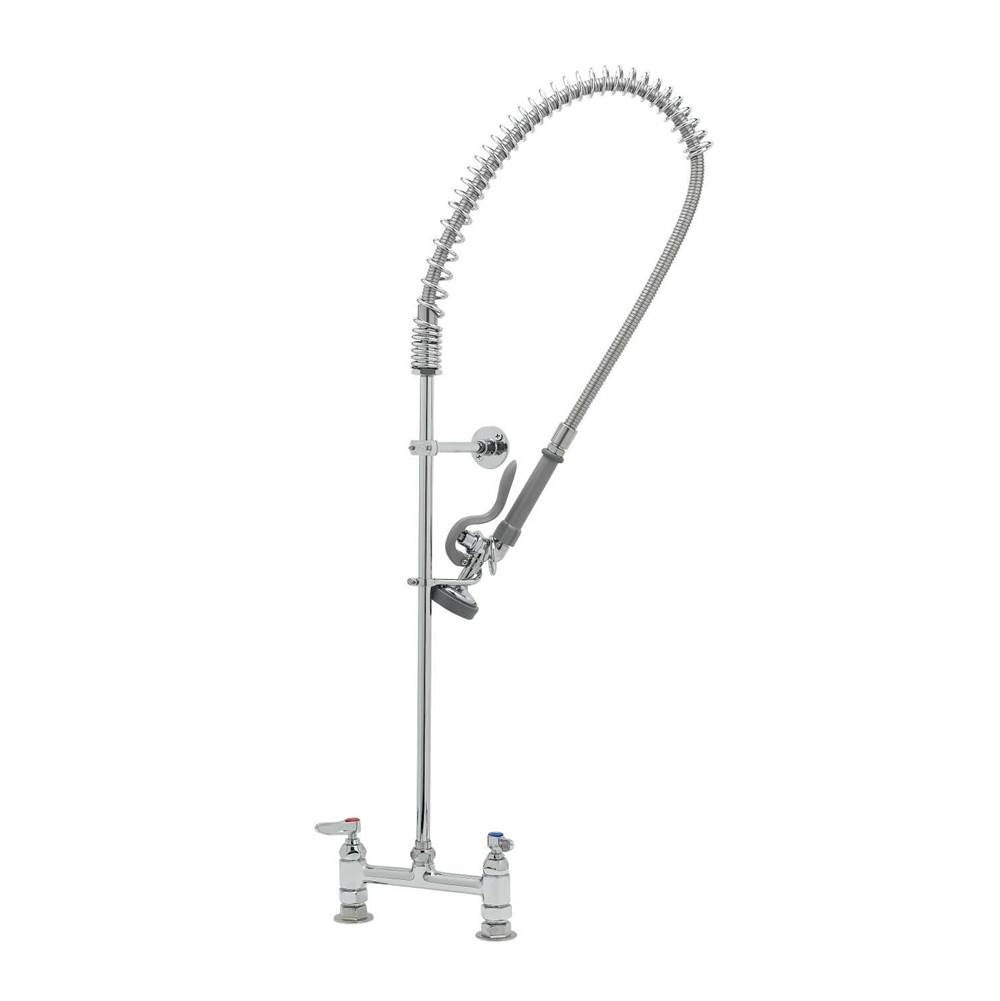 T&S Brass EasyInstall Pre-Rinse, Spring Action, Deck Mount Base, 8'' Centers, Wall Bracket