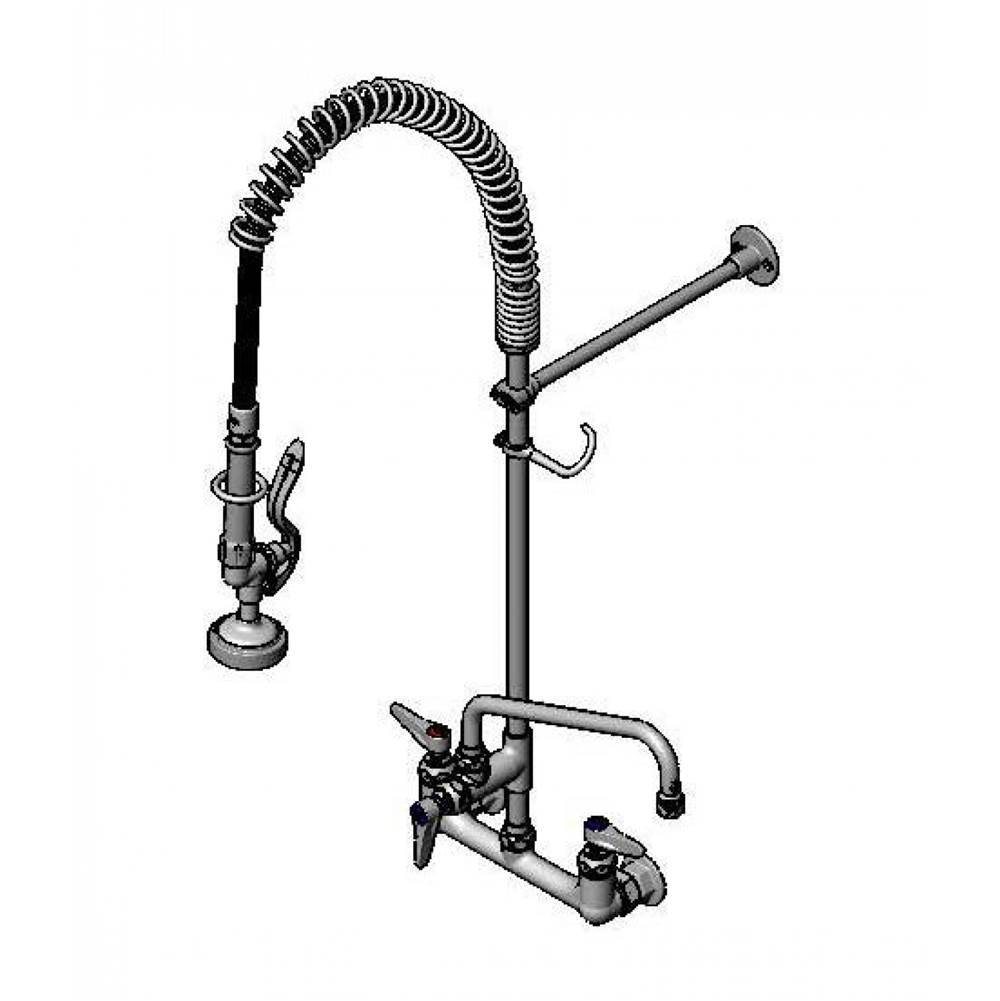 T&S Brass 8'' WallMount Pre-Rinse, Supply Stops-Hoses-Elbows, Add-On-Fct, 10'' Swing Nozzle, 36'' Hose, Brush, 12'' Wall Bracket