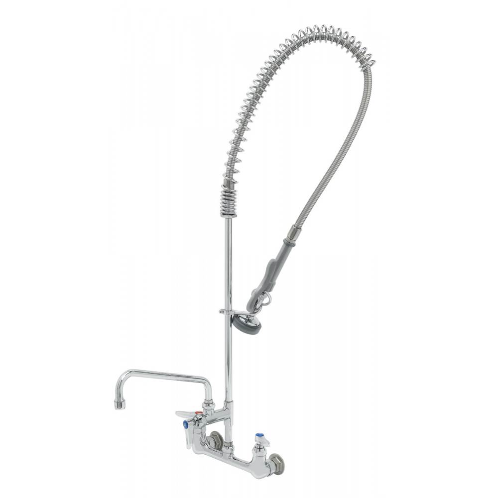 T&S Brass EasyInstall Pre-Rinse Unit: 8'' Wall Mount, Spring Action, Add-On Faucet, 10'' Swing Nozzle